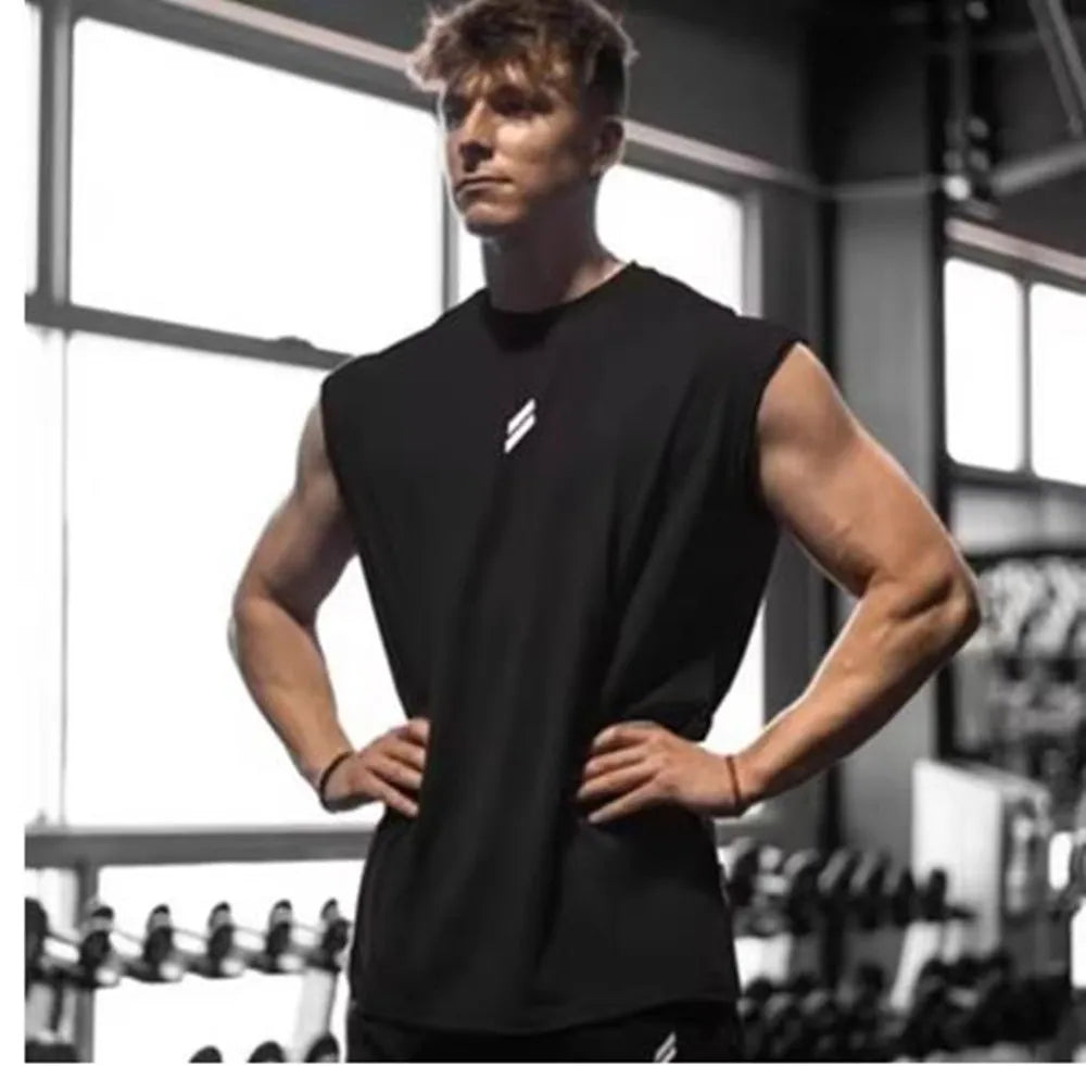Men's sleeveless sports shirts, gym workouts, running, quick-drying bird's eye fabric vests, breathable, loose, training vests