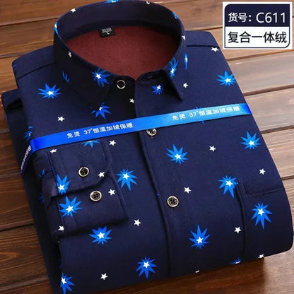 2026 Men's Wedding Party Warm Shirts Autumn Winter Oversized Casual Dress Office Business Fleece Shirts Male Casual Warm Shirts