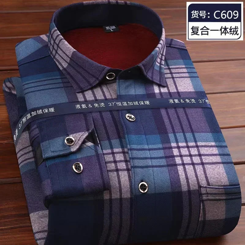 2026 Men's Wedding Party Warm Shirts Autumn Winter Oversized Casual Dress Office Business Fleece Shirts Male Casual Warm Shirts