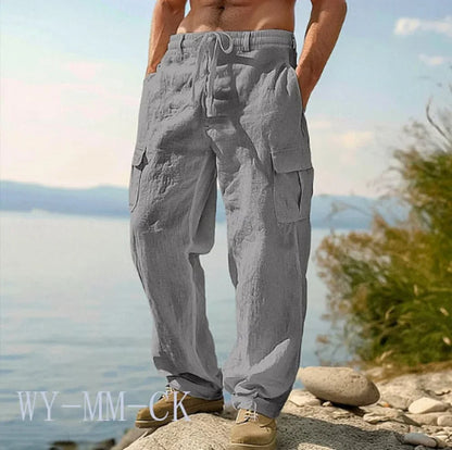 NEW European And American Men's Cotton And Linen Trousers Multi-pocket Work Pants Loose Straight Sportswear And Casual Trousers