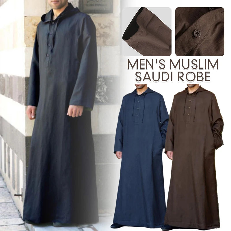 Islamic Clothing Men's Long Sleeve Loose Muslim Men Saudi Arabia Pakistan Kurta Muslim Costumes Muslim Dress Kaftan Thobe Hooded