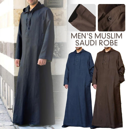 Islamic Clothing Men's Long Sleeve Loose Muslim Men Saudi Arabia Pakistan Kurta Muslim Costumes Muslim Dress Kaftan Thobe Hooded