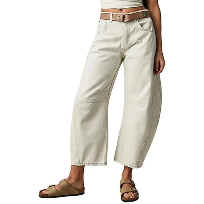 2024 Cropped Jeans for Women y2k Aesthetic Solid Casual Loose Low Waist Baggy Denim Trousers Wide-Leg Washed Jeans Tapered Pants