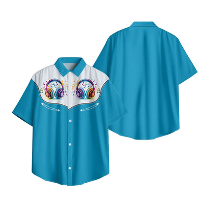 Men's Fashion Casual Shirt with Musical & Floral Design Short Sleeve Button Up Shirt Retro Hawaiian Inspired Summer Shirt