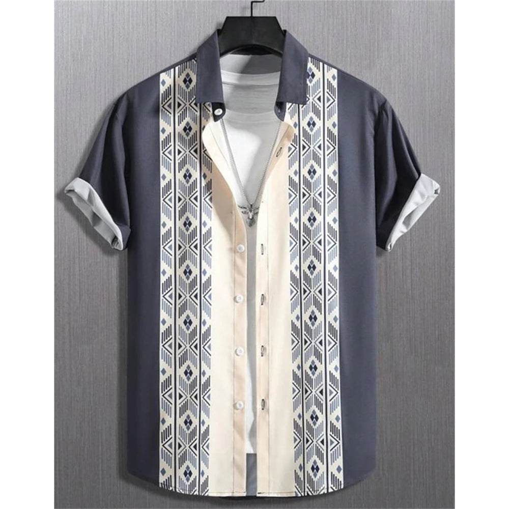 Hawaiian Shirts For Men 3d Striped Print Short Sleeve Shirts Summer Loose Casual Tops Simple Fashion Oversized Men Clothing