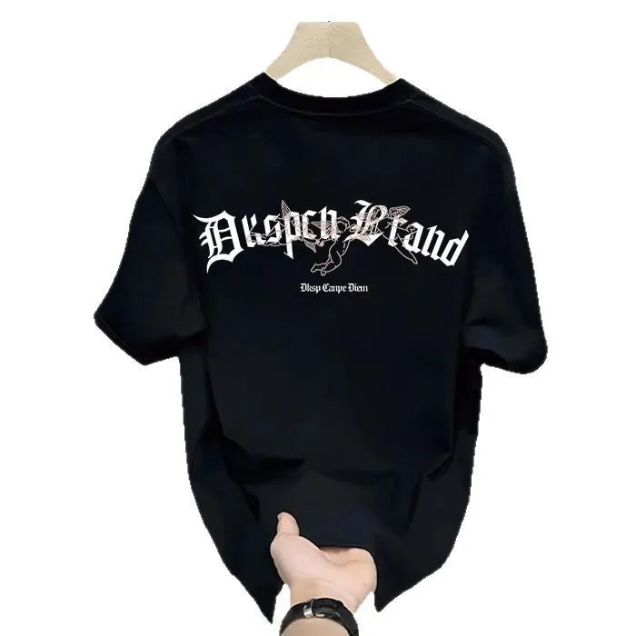 [High-quality Men's Clothing] Cotton Short-sleeved T-shirt Versatile Loose Minimalist Printing Creative Design Trendy Brand Top
