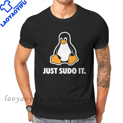 Men Clothing Just Sudo It TShirt Funny for Men Linux Operating System Tux Penguin Clothing Style Tops Oversized T Shirt