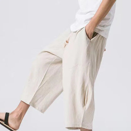 Men Loose Thin Cotton Linen Casual Trousers Calf-length Sweatpants Men's Clothing Fashion Solid Color Harem Pants