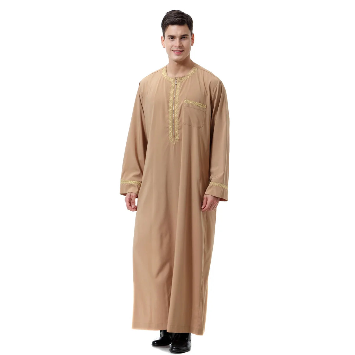 Muslim Men Clothing Kaftan Robes Long Sleeves Stand Collar Eid Thobe Kurta Arab Turkish Dress Dubai Islam Habit Ethnic Leisure