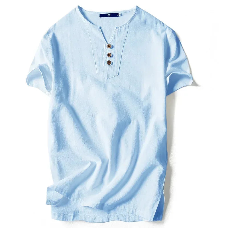 2026 Men's Linen T-shirt Cotton Short Sleeve Thin Casual Linen Men T-shirt For Male Tops Tees Man Clothing