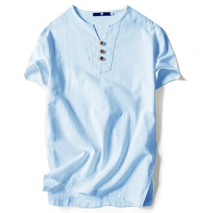 2026 Men's Linen T-shirt Cotton Short Sleeve Thin Casual Linen Men T-shirt For Male Tops Tees Man Clothing
