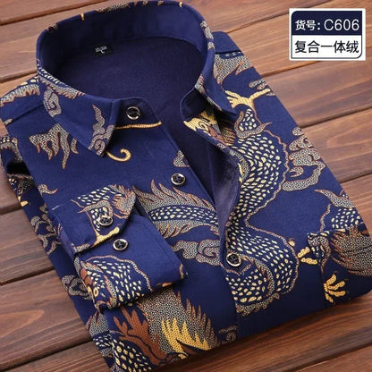 2026 Men's Wedding Party Warm Shirts Autumn Winter Oversized Casual Dress Office Business Fleece Shirts Male Casual Warm Shirts