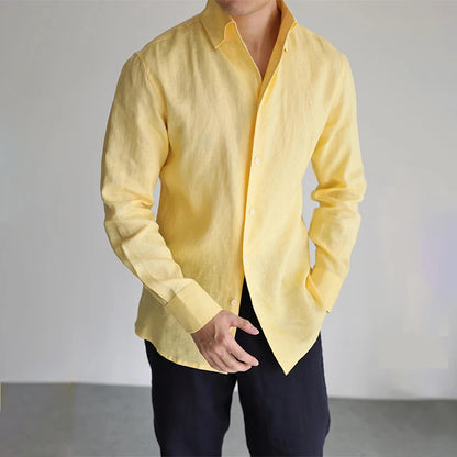 Men's Casual Fashion Shirt Long Sleeve 100% Linen Cotton T-shirts Black White Tops Clothing Plus Size Classic Baggy Shirts Men