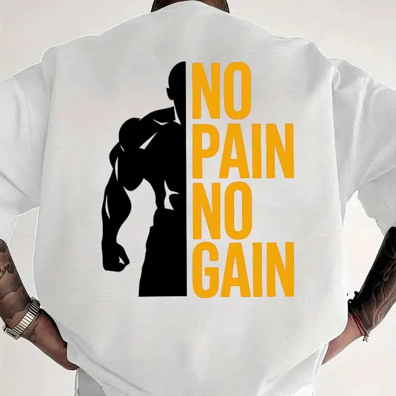 Men's Clothing NO PAIN NO GAIN GYM Print T Shirt Summer Casual Fashion Streetwear Tops Cotton Crew Neck Short Sleeve T-shirts