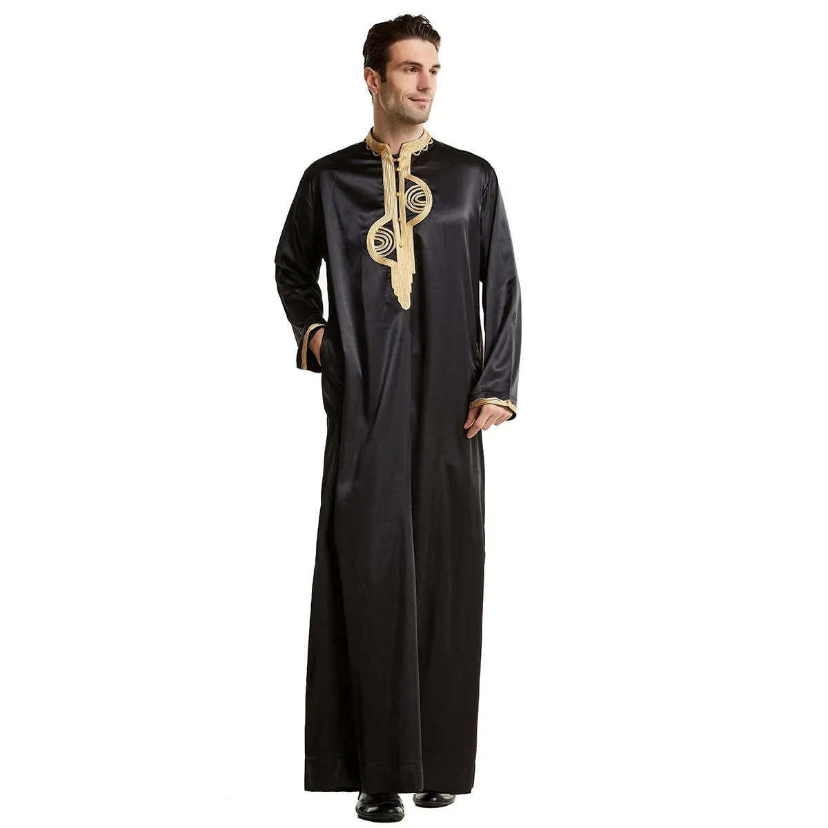 Muslim Men Clothing Kaftan Robes Long Sleeves Stand Collar Eid Thobe Kurta Arab Turkish Dress Dubai Islam Habit Ethnic Leisure