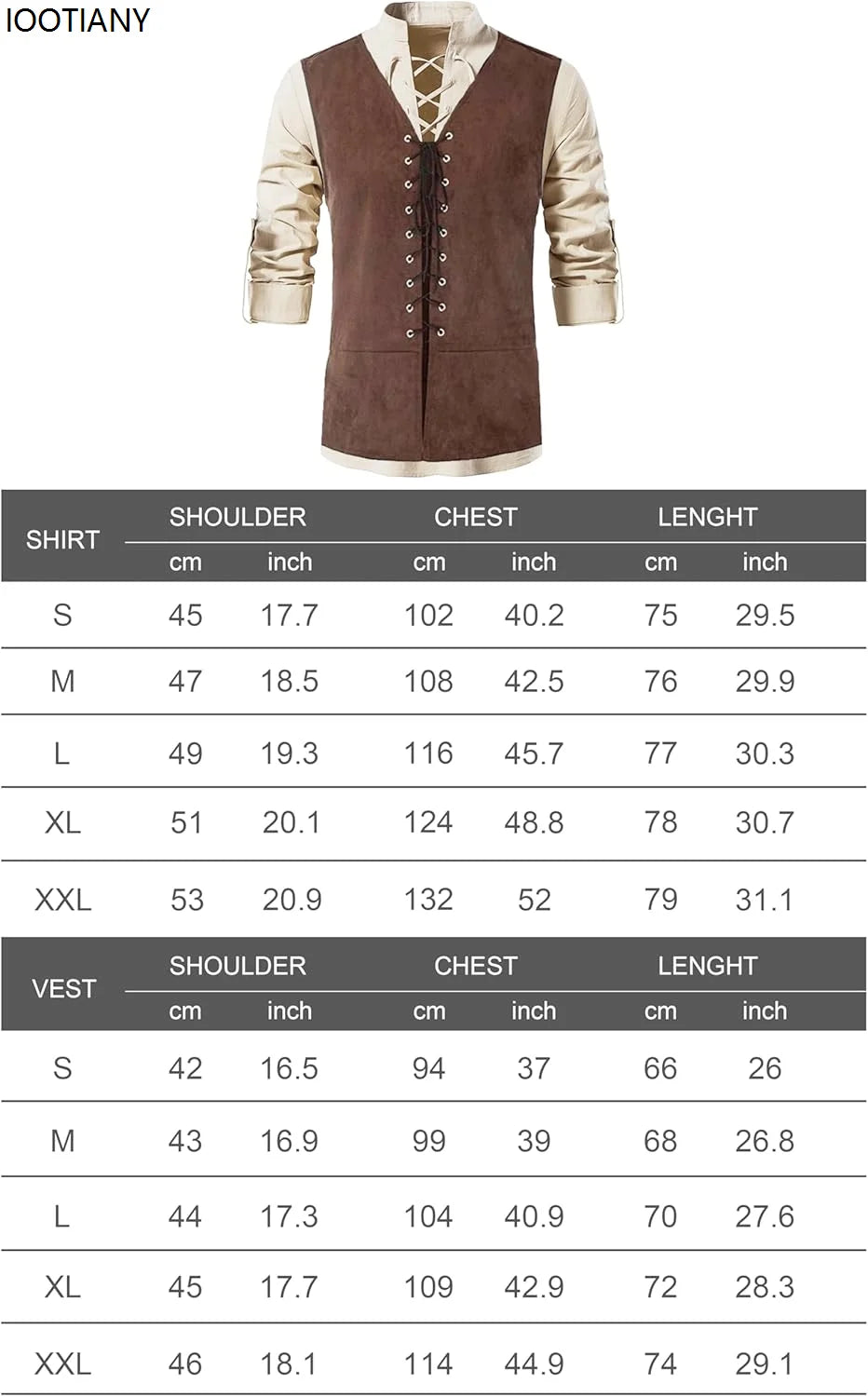 Medieval Renaissance Clothing Men Stand-up Collar Solid Color Shirt Vest Gothic Retro Lace-up Top Plus Vests Two-piece Suits New