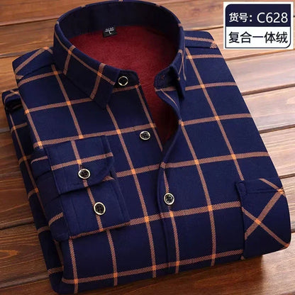 2026 Men's Wedding Party Warm Shirts Autumn Winter Oversized Casual Dress Office Business Fleece Shirts Male Casual Warm Shirts