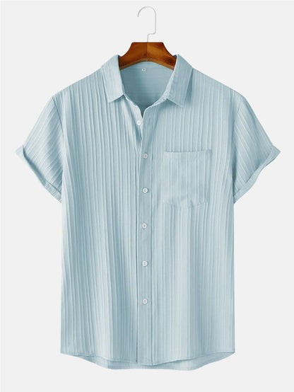 Men's  Comfortable Shirt Summer Beach Men's Shirt   Men's Short Sleeve Shirts  Solid Color Casual Short Sleeve Shirt