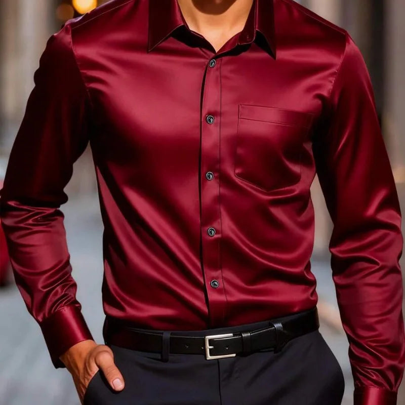 Long Sleeved Shirt, Men's Shiny Surface, Versatile and Fashionable