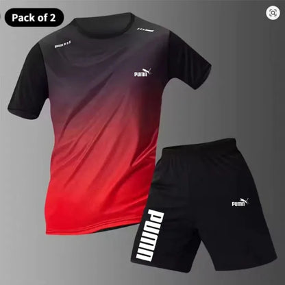 Men's sportswear, ice silk short sleeves and shorts running clothes, men's table tennis and badminton wear gradient T-shirt
