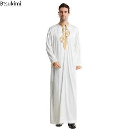 Muslim Men Clothing Kaftan Robes Long Sleeves Stand Collar Eid Thobe Kurta Arab Turkish Dress Dubai Islam Habit Ethnic Leisure