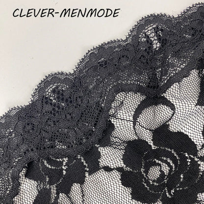 Men's Sexy Short Sleeve See-Through Lace Bathrobe Transparent Sex Erotic Pajamas Thong Hot Suit Home Wear Clothing