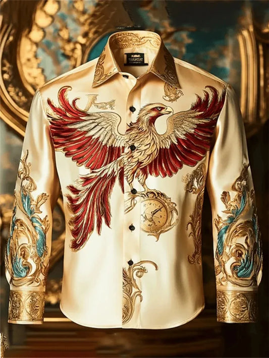 Men's Long Sleeved Shirt, High-Definition Printed Clothing, Outdoor Leisure Vacation, Luxury, Fashionable, High-Quality Designer
