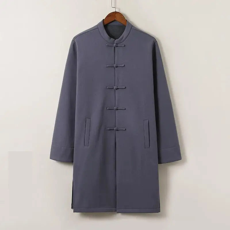 Men's Traditional Chinese Clothing M-5XL Streetwear Outerwear Oriental Robe Trench Coat Cotton Linen Long Fleece Tops