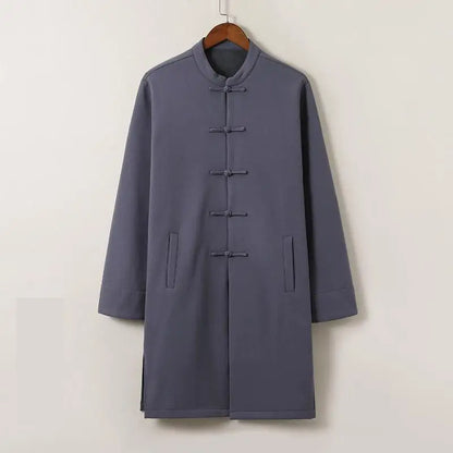 Men's Traditional Chinese Clothing M-5XL Streetwear Outerwear Oriental Robe Trench Coat Cotton Linen Long Fleece Tops