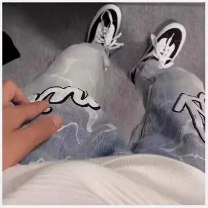 2025 Men Jeans Male Slim High Elasticity Star Embroidery Stretch Mid Waist Casual Jeans Fashion Street Wear Straight Leg Pants