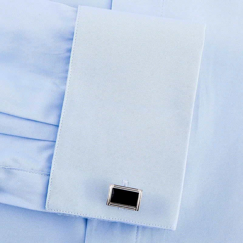 French Shirts for Men Covered Button Solid Plain Long Sleeve Business Party Tuxedo Men Dress Shirt with French Cufflinks