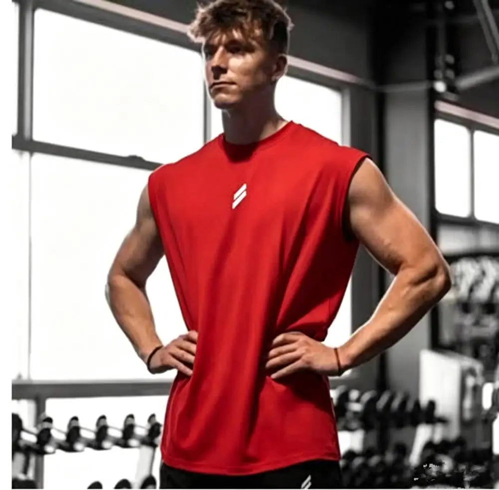 Men's sleeveless sports shirts, gym workouts, running, quick-drying bird's eye fabric vests, breathable, loose, training vests