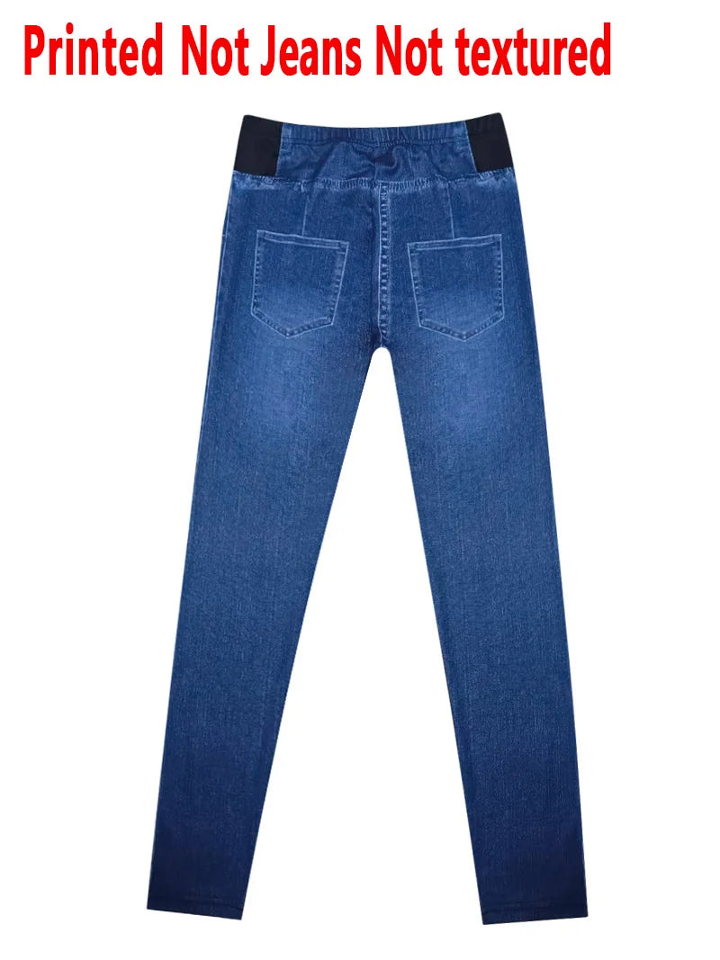 [Printed Pants - Not Denim Fabric] Printed Leggings - Non-Denim Fabric, Women's Trousers, Imitation Denim Printed Leggings for A