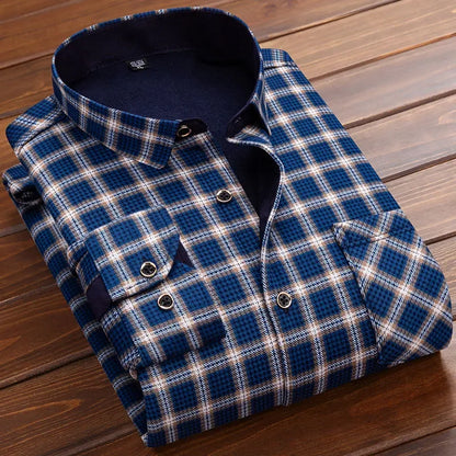 2026 Men's Wedding Party Warm Shirts Autumn Winter Oversized Casual Dress Office Business Fleece Shirts Male Casual Warm Shirts