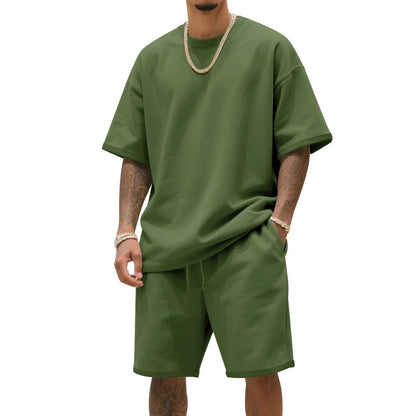 Men's Two-Piece Clothing Set, Loose Round-Neck T-Shirt and Shorts Set, Casual Sportswear, Perfect for Summer