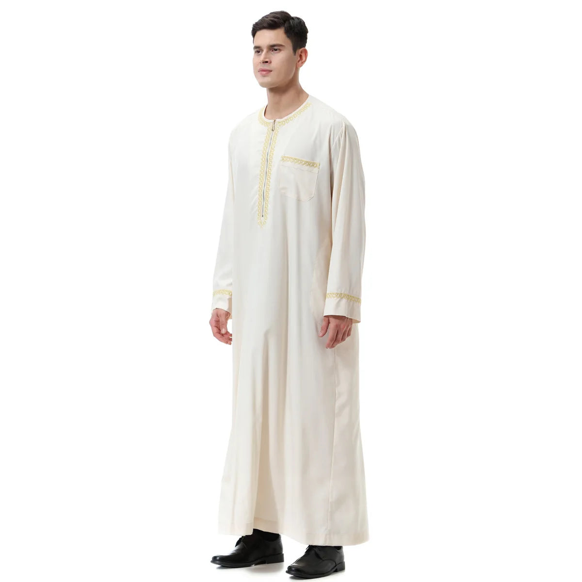 Muslim Men Clothing Kaftan Robes Long Sleeves Stand Collar Eid Thobe Kurta Arab Turkish Dress Dubai Islam Habit Ethnic Leisure