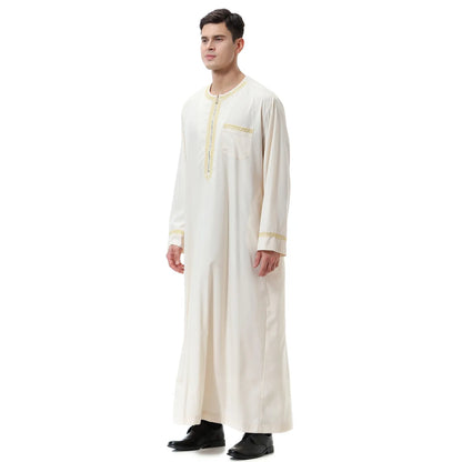 Muslim Men Clothing Kaftan Robes Long Sleeves Stand Collar Eid Thobe Kurta Arab Turkish Dress Dubai Islam Habit Ethnic Leisure