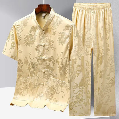 Chinese Men Traditional Clothing Linen Hanfu Top With Pant Long Sleeve Tang Suit Kung Fu Shirt Cardigan Coat