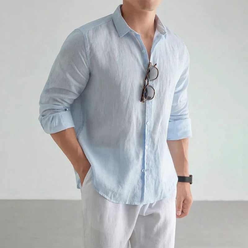 Men's Casual Fashion Shirt Long Sleeve 100% Linen Cotton T-shirts Black White Tops Clothing Plus Size Classic Baggy Shirts Men