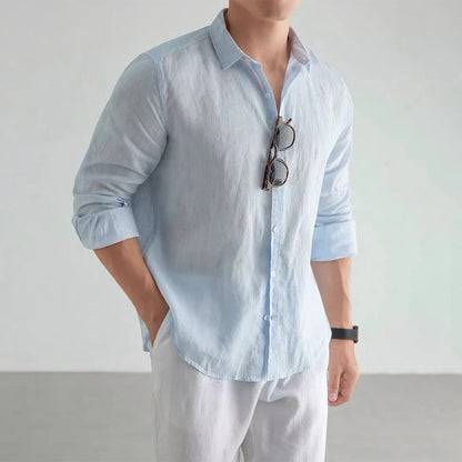 Men's Casual Fashion Shirt Long Sleeve 100% Linen Cotton T-shirts Black White Tops Clothing Plus Size Classic Baggy Shirts Men