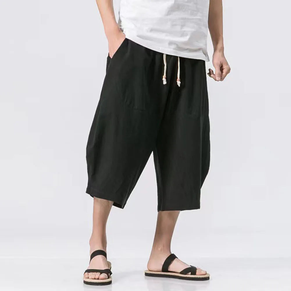 Men Loose Thin Cotton Linen Casual Trousers Calf-length Sweatpants Men's Clothing Fashion Solid Color Harem Pants