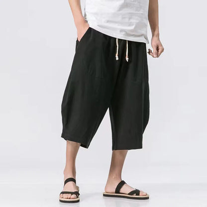 Men Loose Thin Cotton Linen Casual Trousers Calf-length Sweatpants Men's Clothing Fashion Solid Color Harem Pants