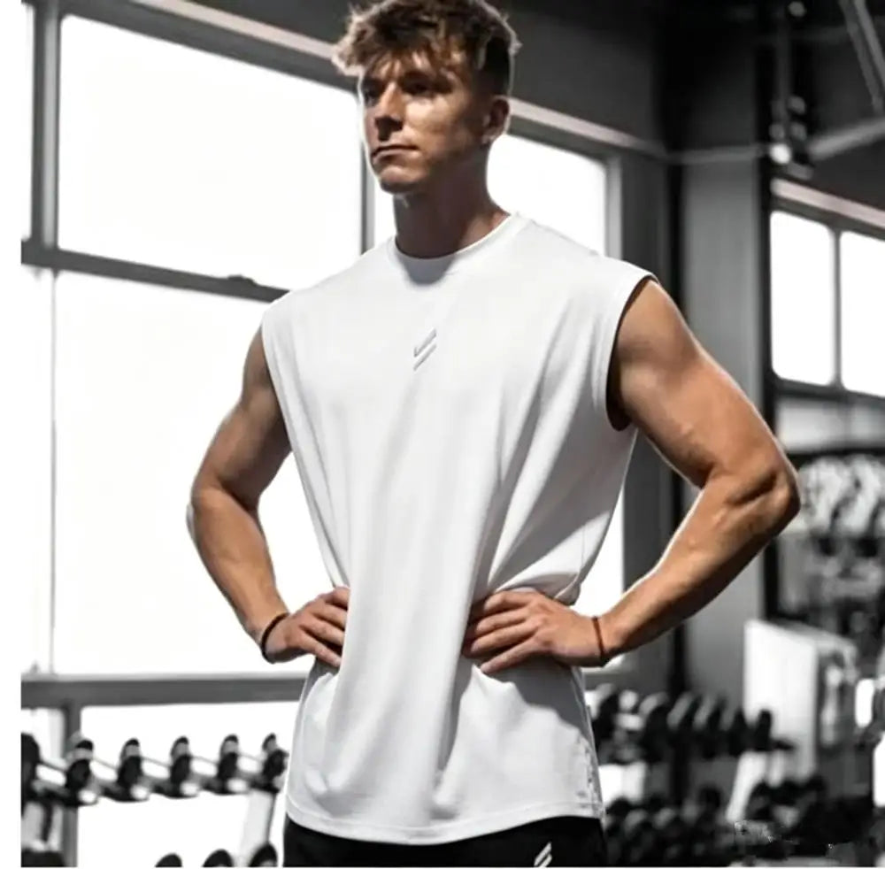 Men's sleeveless sports shirts, gym workouts, running, quick-drying bird's eye fabric vests, breathable, loose, training vests