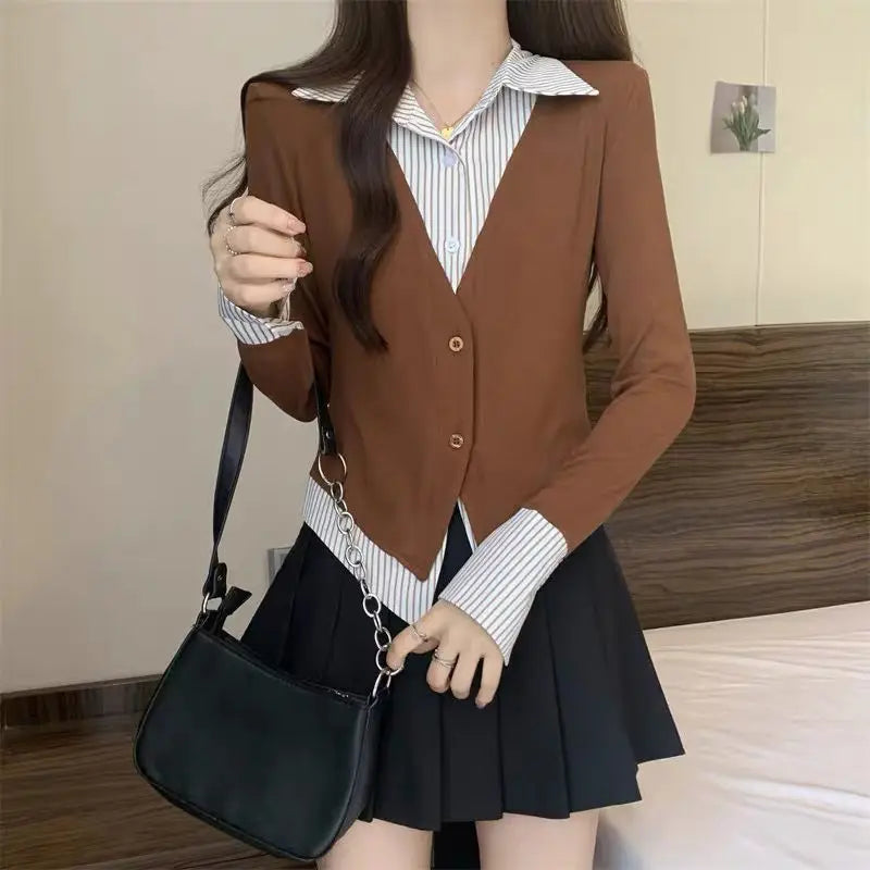 Striped Shirts & Blouses For Women Basic Modern Long Youthful Clothes Cute And Elegant New 2025 Aesthetic Plus Size Woman Top
