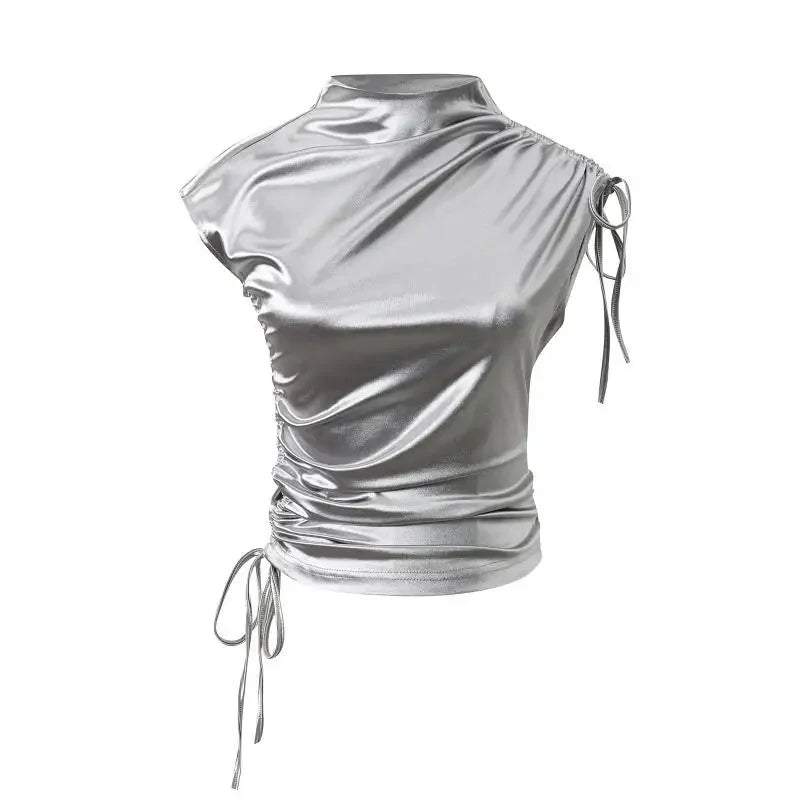 T-shirts Women Short Sleeve Solid Shirring Fashion Streetwear Flods Unique Slim Fit Hotties Chic Tops All-match Half Turtleneck