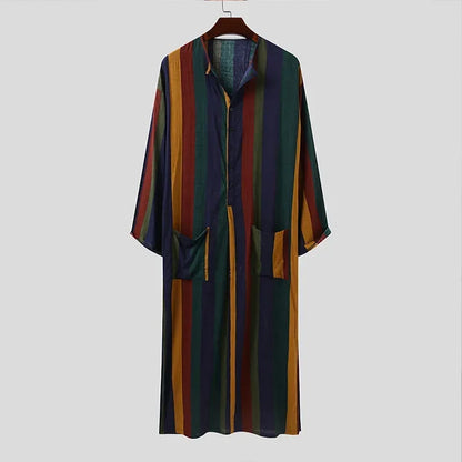 2026 Men's Muslim Clothing Abayas Cotton Linen Nightgowns Bathrobe Robe Kaftan Holiday Beach Robe Man Muslim Kaftan Arabic Dress