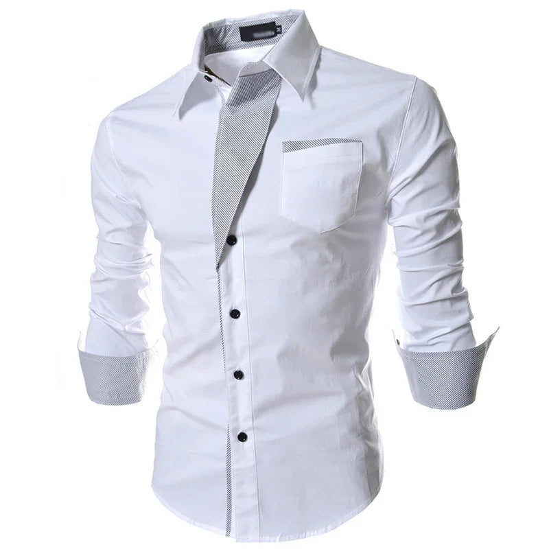 White Striped Shirts Mens 2025 Long Sleeved Business Slim Fit Male Shirt Black Social Clothes Camisa Masculina Vetement Homme