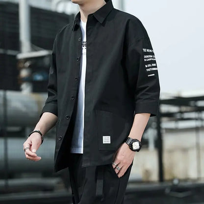 2026 Shirts Men Handsome Fashion Streetwear Design Japanese Harajuku Korean Summer All-match Teens College Unisex Clothes Ins
