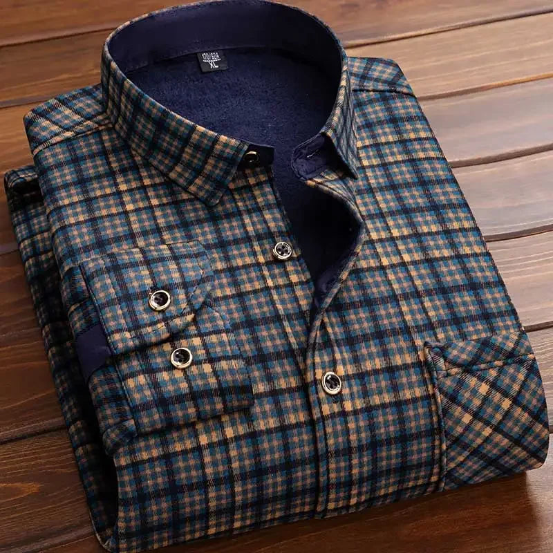 2026 Men's Wedding Party Warm Shirts Autumn Winter Oversized Casual Dress Office Business Fleece Shirts Male Casual Warm Shirts