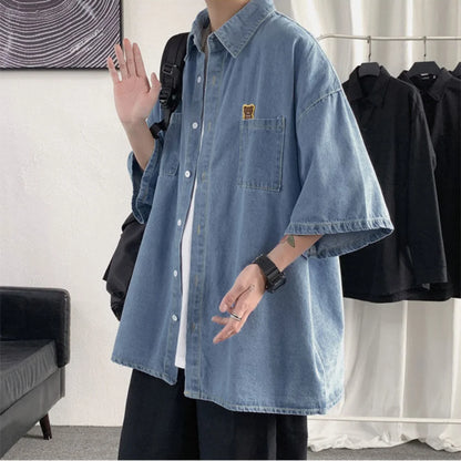 2025 Shirts Men Clothing Fashion Short Sleeve Summer Korean Style Loose All-match Cargo Handsome Homme Solid Tops Harajuku